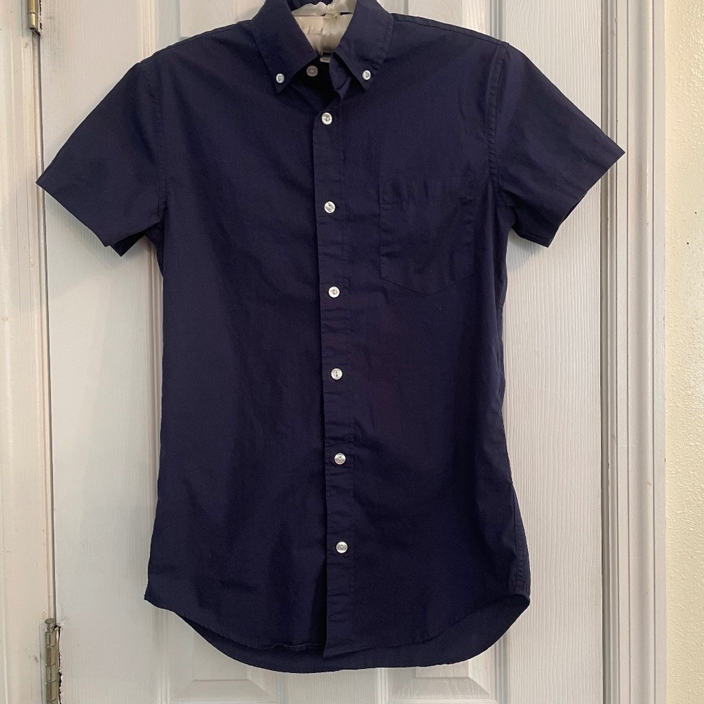 Grana French Poplin Cotton shirt navy blue short sleeve xxs